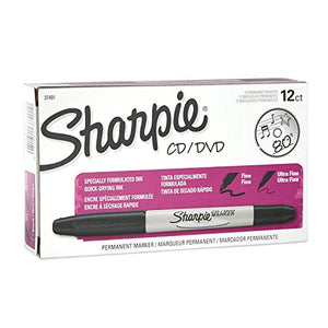 Sharpie 37401 CD/DVD Twin Tip Permanent Marker, Black