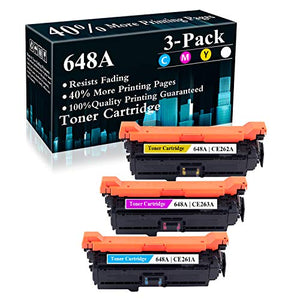 3-Pack (C/M/Y) 648A | CE261A CE262A CE263A Compatible Toner Cartridge Replacement for HP Laserjet Enterprise CP4025n CP4525n CP4525xh CM4540 MFP CM4540f MFP CM4540fskm MFP Printer,Sold by TopInk
