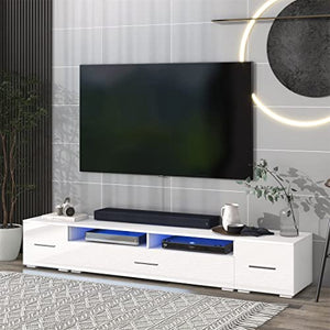 Generic White Extended TV Stand with Color Changing LED Lights Cabinet