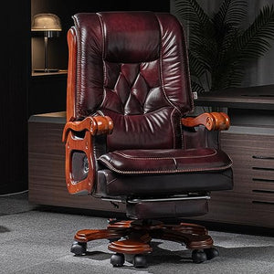 Kinnls Massage Office Chair with Footrest Genuine Leather Vintage Executive Chair