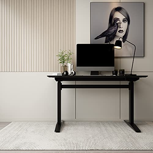 MEGAMILLION Pneumatic Standing Desk Adjustable Height- 48 inch Whole Piece Top, Sit to Stand Desk, Adjustable Computer Laptop Desk Workstation for Home& Office [Black Frame + Black Top]