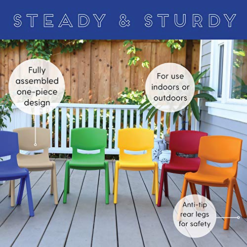 ECR4Kids 12 inch Plastic Stackable Classroom Chairs, Indoor/Outdoor Resin Stack Chairs for Kids, Blue (10-Pack)