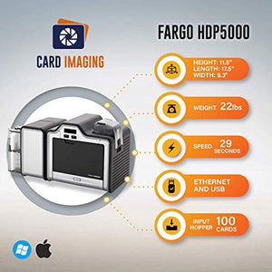 Fargo HDP5000 Dual Side w/Mag Encoder ID Card Printer & Supplies Bundle with Card Imaging Software 89013