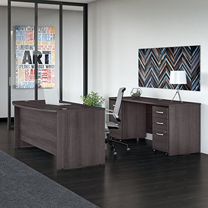 Studio C 72W x 36D Bow Front Desk and Credenza with Mobile File Cabinets in Storm Gray