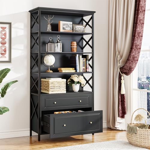 Tribesigns 2 Drawer File Cabinet with Shelves - Vertical Filing Cabinet for Home Office