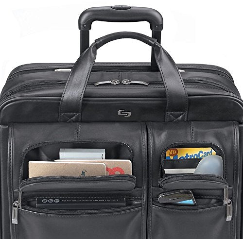 Solo New York Franklin Rolling Laptop Bag. Premium Leather Rolling Briefcase for Women and Men. Fits up to 15.6 inch laptop - Black