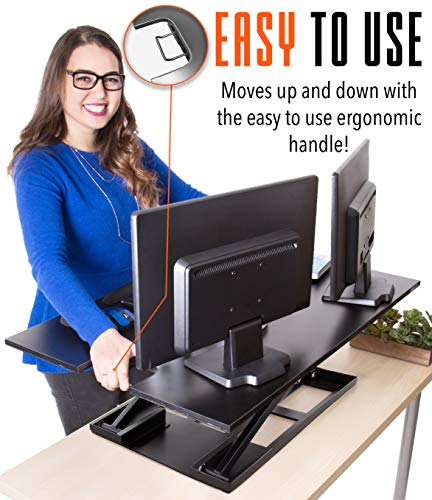 X-Elite Pro XL Standing Desk Converter | Instantly Convert Any Surface to a Stand up Desk | Extra Large Sit to Stand Desk Converter | Easily Fits 2 Monitors (36 inches | Black)
