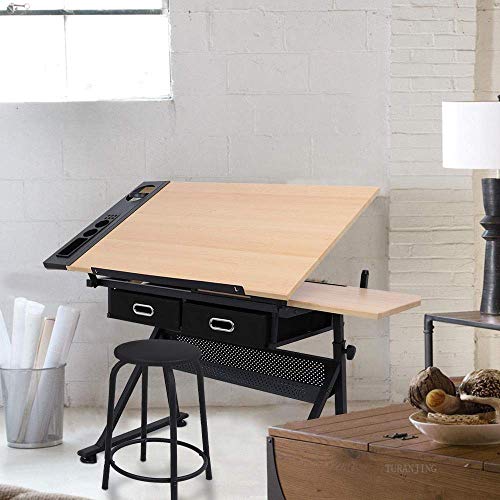 Drafting Drawing Table Tiltable Tabletop, Adjustable Height, Edge Stopper,Drafting Light Table,with Adjustable Height Steel Tables