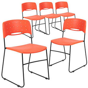 Flash Furniture 5 Pk. HERCULES Series 771 lb. Capacity Orange Sled Base Stack Chair with Air-Vent Seat