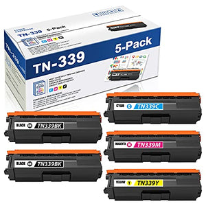TN-339BK TN-339C TN-339M TN-339Y Compatible TN339 TN-339 Extra High Yield Toner Cartridge Replacement for Brother MFC-L8650CDW HL-L8350CDW/CDWT DCP-9055CDN 9050CDN Printer 5PK(2BK+1C+1M+1Y)