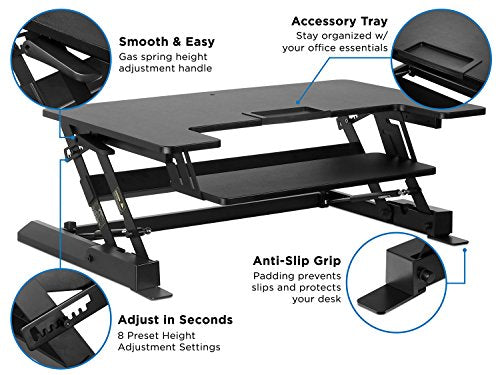 Mount-It! Standing Desk Converter - Height Adjustable Stand Up Desk with Gas Spring Riser - Wide 36 Inch Sit Stand Workstation Fits Dual Monitors – Black (MI-7926)