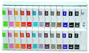 Doctor Stuff - File Folder Labels, Alphabet Letter, Complete Set A - Z, Plus Mc, with Tray, Barkley/Sycom FABKM - BXAM Series Compatible Alpha Stickers, 1" x 1-1/2", 27 Rolls, 500/Roll