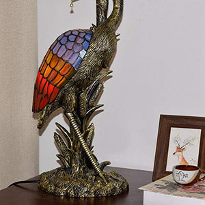 MANHONG Tiffany Style Female Bird Desk Lamp 20" Yellow Glass Lampshade