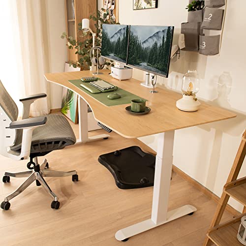 FinerCrafts Electric Standing Desk 71" x 32" Dual-Motor Height Adjustable Home Office Desk - Natural Maple/White