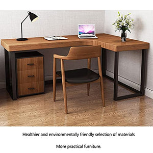 SHENXINCI L-Shaped Desk Solid Wood Desk, Walnut Corner Gaming Computer Desks for Home Office PC Workstation Table,Wood(Walnut) & Metal(Black),Multiple