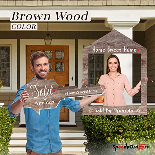 Giant Key Sold Sign For Realtors - Customized Real Estate Sold Key - Personalized Sold Sign For Marketing - Gold Realtor Sold Key Sign - Real Estate Closing Prop House Key - Bundle Bright Wood Size L