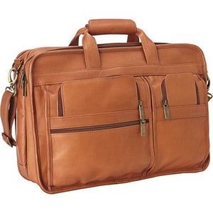 Le Donne Leather Expandable Multi-Function Briefcase, 16.5 Inches, (Tan)