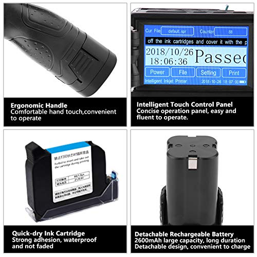 Handheld Inkjet Printer M6 US Plug 110-240V Inkjet Printer Ink Date Coder Coding Machine LED Screen Display for Trademark Logo Graphic Date Coder Machine, Ink Coder Machine