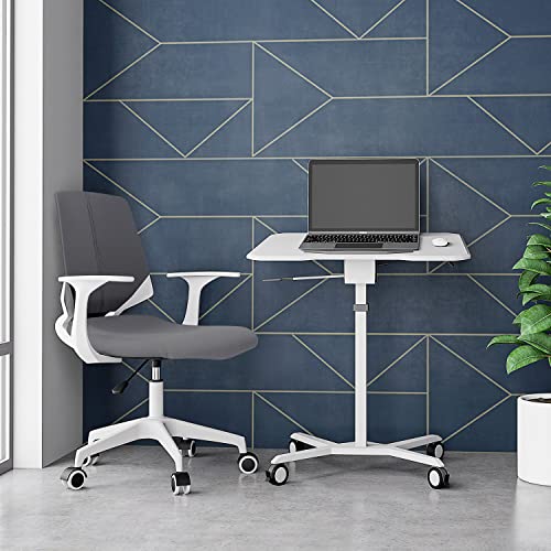 Techni Mobili White Sit to Stand Mobile Laptop Computer Stand with Height Adjustable and Tiltable Tabletop