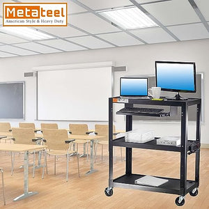 Metateel Heavy Duty 3 Tier Rolling Cart with Power Strip - Durable Utility Cart - 300 LB Capacity