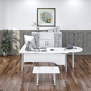 Casa Mare 71" Executive Home Office Suite | Made of Solid Wood | 3-Piece Set Including Long L Shaped Desk with Drawers, Coffee Table and Large Storage Cabinet | Modern Business Furniture | White