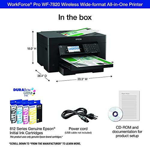 Epson WorkForce Pro WF-7820 Wireless All-in-One Wide-format Printer with Auto 2-sided Print up to 13 inches x 19 inches (Renewed)