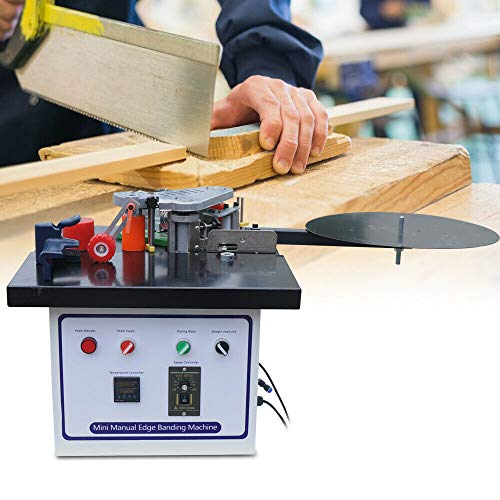 110V Wood Working Edge Banding Machine 1200W Portable Edge Bander Auto Tape Breaking Double-sided Coating Edgebander with Adjustable Speed Multi-Function Furniture Edge Bander