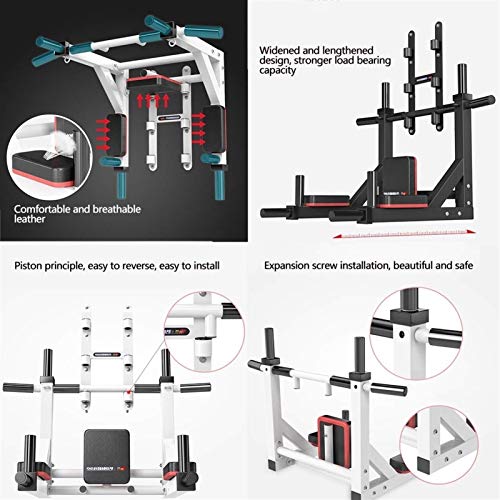 ZXNRTU Wall Mounted Pull-Up Bar Multi-Grip Chin-Up Bar Dip Stand Power Tower Set for Home Gym Strength Training Equipment (Color : White)