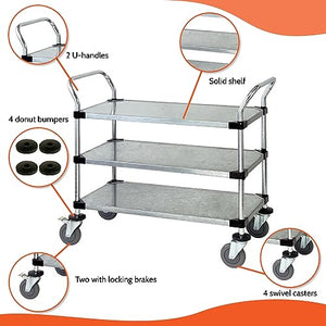 Quantum Storage Systems Utility Cart with 3 Solid Shelves