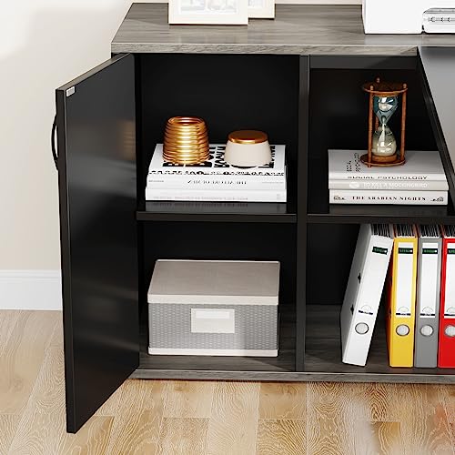Tribesigns 71" Executive L-Shaped Desk with Cabinet Storage, Shelves - Gray