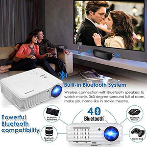 HD Movie Projector 1080P Wireless WiFi Bluetooth, Multimedia LCD Projector WXGA 3900 Lumen Home Theater Projector Android 6.0 for Business Presentation Phone Laptop DVD Bluray PS3 PS4 XBox TV HDMI USB