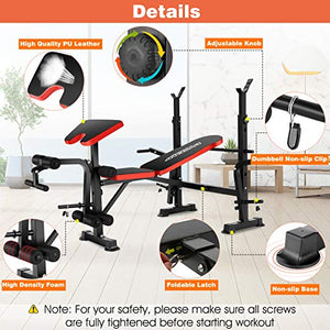 OppsDecor 330lbs Adjustable Olympic Weight Bench Press with Preacher Curl & Leg Developer Multi-Function Strength Training Exercise Equipment for Home Gym Full-Body Workout