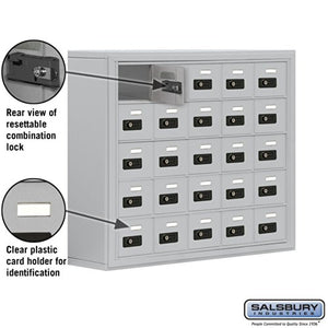 Salsbury Industries Aluminum 5-Door High Surface Mounted Cell Phone Storage Locker Unit with 25 A-Size Doors and Resettable Combination Locks