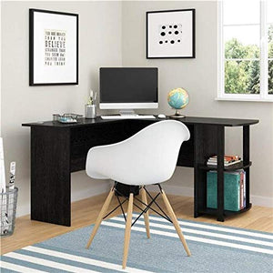 Large L-Shaped Home Office Wood Corner Desk Computer Desk L Desk Office Desk Workstation Desk with Two-Layer Bookshelves 53 inch Black,Brown(Ships from US) (Brown)