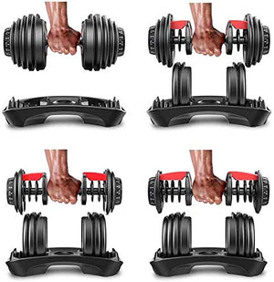 VEICAR 52.5lbs Adjustable Dumbbells,5lb-52.5lb Fast Adjust Weight Dumbbells,Training Weights Gym Equipment for Man and Women Exercise Dumbbells（A Pair）