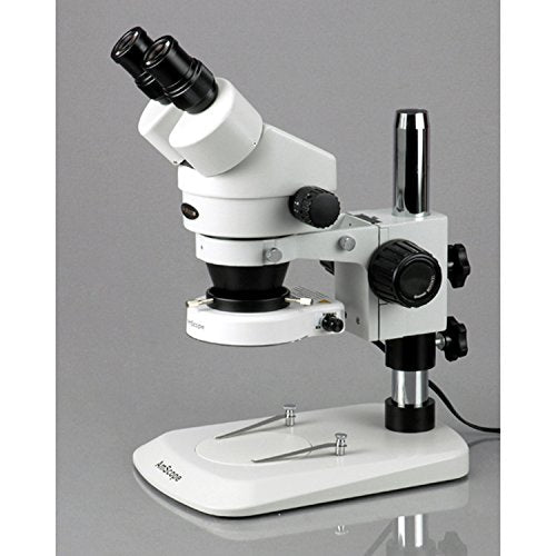 AmScope SM-1BN-80S Professional Binocular Stereo Zoom Microscope, WH10x Eyepieces, 7X-45X Magnification, 0.7X-4.5X Zoom Objective, 80-Bulb LED Ring Light, Pillar Stand, 110V-240V