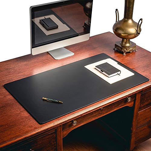 Dacasso Black Leather 38" x 24" Mat Without Rails Desk Pad