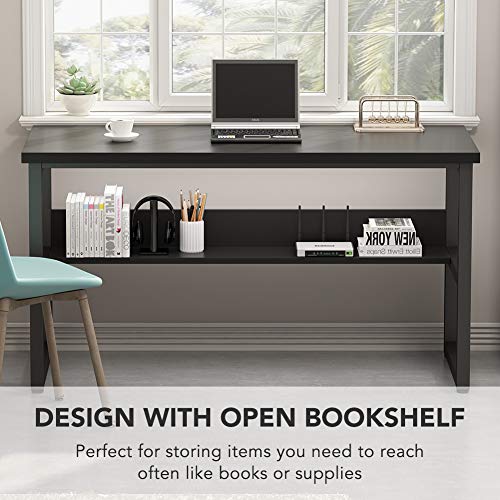 Tribesigns 55 Inches Computer Desk with Bookshelf Works as Office Desk Study Table Workstation for Home Office (55‘’, All Black)