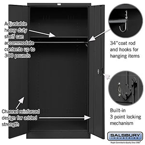 Salsbury Industries Wardrobe Heavy Duty Storage Cabinet, Unassembled, Black