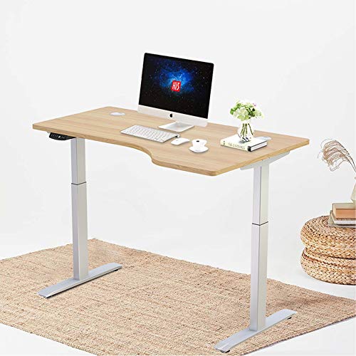 Master Massage L-shaped Electric Height Adjustable Right Handed Standing Desk for Home Office Workstation, oak top + white frame, right handed 55''x33''
