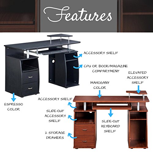 Techni Mobili Modern Office Desk and Complete Computer Workstation, Espresso