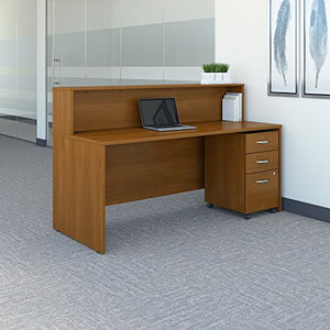 Bush Business Furniture Series C 72W x 30D Reception Desk with Mobile File Cabinet in Warm Oak