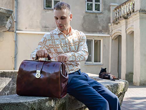Leather Doctor Bag Purse Medical Handbag Vintage Brown Key Lock Briefcase - Time Resistance