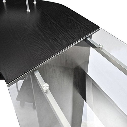 HOMCOM 69" Modern L-Shaped Tempered Glass Office Computer Desk with Elevated Monitor Stand, Rolling CPU Holder, Pull Out Keyboard Tray and Steel Frame, Black