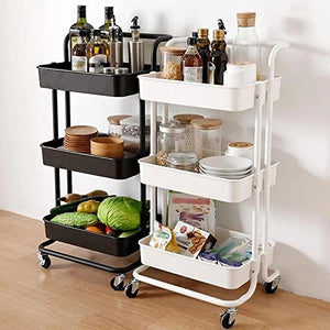 None 3-Tier Metal Rolling Utility Shelves Organizer Cart - White