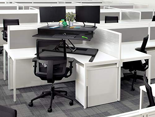 Flexpro Power 40 Inch Electric Corner Desk | 2 Level Standing Desk Converter with Quiet Height Adjustments | Large Dual Level Sit to Stand Workspace | Great for Cubicles! (Corner / 40")