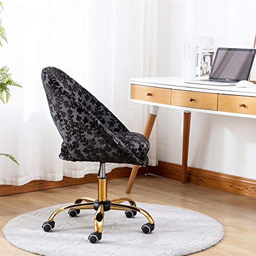 Liangchengmei Mid Century Single Sofa Armchair Desk Chair Modern Upholstered Task Chair with Gold Legs Home Office Chair Velvet Armless Swivel Rolling Chair with Wheels, Black (Black, One Size)