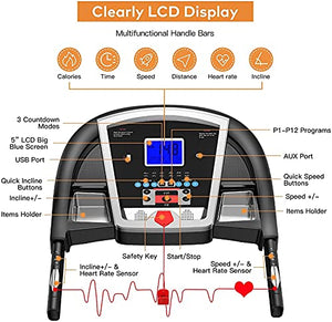 Famistar 9028S 15% Auto Incline Treadmill, Smart Shock-Absorbing Running Machine with 300 lb Capacity, 12 Programs Easy Assembly&Space Saving for Home Office Workout