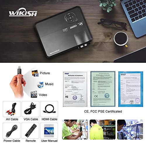 HD Video Projector Bluetooth WIFI Projector for Home Cinema Backyard Movie Game, 200 Inch Smart LED Projector with Speaker Zoom for iPhone Laptop DVD Player, HDMI VGA AV Cable Included