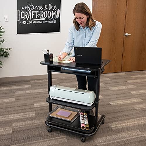 S Stand Up Desk Store Adjustable Height Mobile Laptop Workstation with Retractable Keyboard Tray (Black Frame/Black Top, 29” Wide)